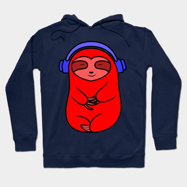 Happy Red Sloth Listening to Music Hoodie by SubtleSplit